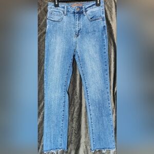 Risen Jeans High Rise Rough Hem Straight Leg 27/5
